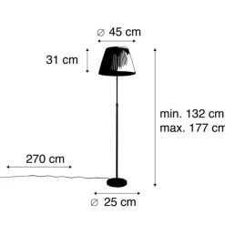QAZQA Stehleuchte schwarz mit plissiertem Schirm creme 45 cm verstellbar - Parte