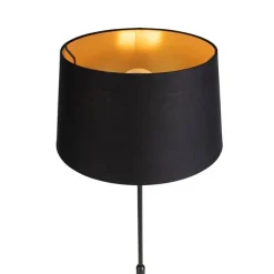 QAZQA Stehleuchte schwarz mit schwarzem Schirm 35 cm verstellbar - Parte