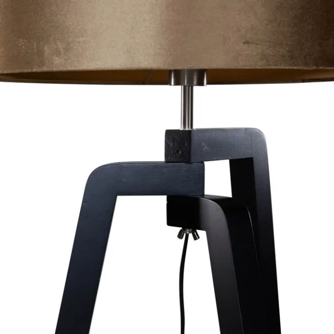 QAZQA Stehleuchte Schwarz mit Samtschirm Bronze 50cm - Puros