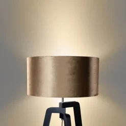 QAZQA Stehleuchte Schwarz mit Samtschirm Bronze 50cm - Puros