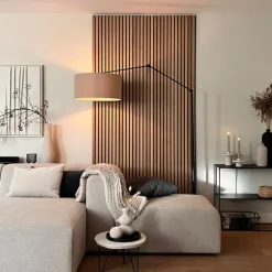 QAZQA Stehleuchte schwarz mit Schirm hellbraun 50 cm verstellbar - Editor