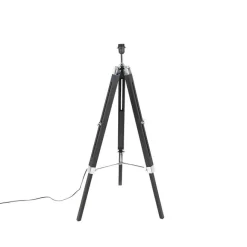 QAZQA Stehleuchte schwarz mit taupe Leinenschirm 45 cm - Tripod