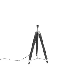 QAZQA Stehleuchte schwarz mit taupe Leinenschirm 45 cm - Tripod