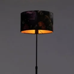 QAZQA Stehleuchte schwarz mit Veloursschirm Blüten 35 cm - Parte