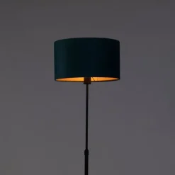 QAZQA Stehleuchte schwarz mit Veloursschirm blau mit Gold 35 cm - Parte