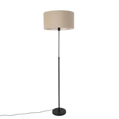 QAZQA Stehleuchte schwarz verstellbar mit Schirm hellbraun 50 cm - Parte