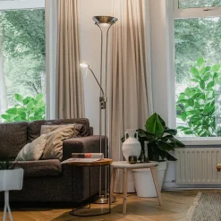 QAZQA Stehleuchte Stahl mit Leselampe inkl. LED und Dimmer - Diva