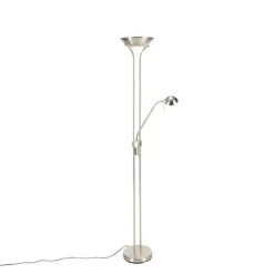 QAZQA Stehleuchte Stahl mit Leselampe inkl. LED und Dimmer - Diva