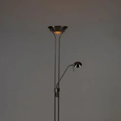 QAZQA Stehleuchte Stahl mit Leselampe inkl. LED und Dimmer - Diva