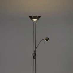 QAZQA Stehleuchte Stahl mit Leselampe inkl. LED und Dimmer - Diva