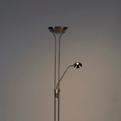 QAZQA Stehleuchte Stahl mit Leselampe inkl. LED und Dimmer - Diva