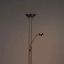 QAZQA Stehleuchte Stahl mit Leselampe inkl. LED und Dimmer - Diva