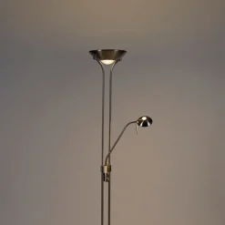 QAZQA Stehleuchte Stahl mit Leselampe inkl. LED und Dimmer - Diva