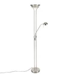 QAZQA Stehleuchte Stahl mit Leselampe inkl. LED und Dimmer - Diva