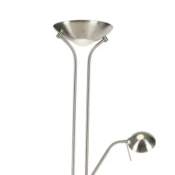 QAZQA Stehleuchte Stahl mit Leselampe inkl. LED und Dimmer - Diva