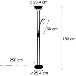 QAZQA Stehleuchte Stahl mit Leselampe inkl. LED und Dimmer - Diva