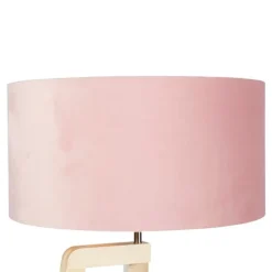 QAZQA Stehleuchte Stativ Holz mit rosa Veloursschirm 50 cm - Puros
