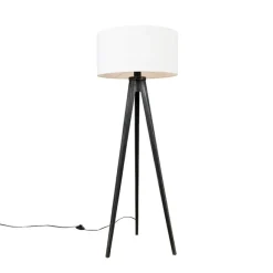 QAZQA Stehleuchte Stativ schwarz mit Schirm weiß 50 cm - Tripod Classic