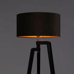 QAZQA Stehleuchte Stativ schwarz mit taupe Schirm und Gold 50 cm - Puros