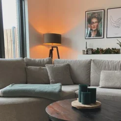 QAZQA Stehleuchte Stativ schwarz mit taupe Schirm und Gold 50 cm - Puros