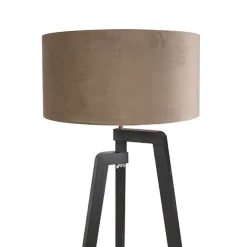 QAZQA Stehleuchte Stativ schwarz mit taupe Schirm und Gold 50 cm - Puros