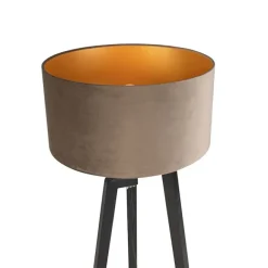 QAZQA Stehleuchte Stativ schwarz mit taupe Schirm und Gold 50 cm - Puros
