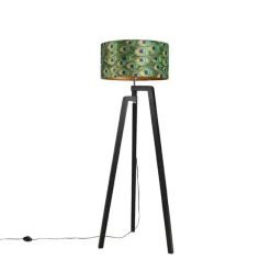 QAZQA Stehleuchte Stativ schwarz mit Schirm Pfau Design 50 cm - Puros