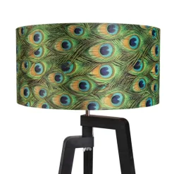 QAZQA Stehleuchte Stativ schwarz mit Schirm Pfau Design 50 cm - Puros