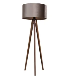 QAZQA Stehleuchte Tripod aus Walnussholz mit taupefarbenem Samt-Schirm 50cm - Tripod Classic