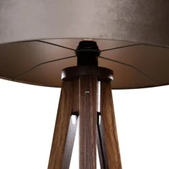 QAZQA Stehleuchte Tripod aus Walnussholz mit taupefarbenem Samt-Schirm 50cm - Tripod Classic