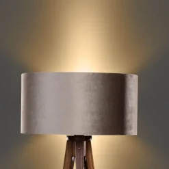 QAZQA Stehleuchte Tripod aus Walnussholz mit taupefarbenem Samt-Schirm 50cm - Tripod Classic