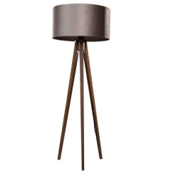 QAZQA Stehleuchte Tripod aus Walnussholz mit taupefarbenem Samt-Schirm 50cm - Tripod Classic