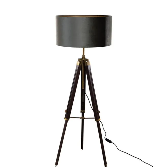 QAZQA Stehleuchte Tripod Messing mit Samt-Schirm Grün 50cm - Cortin