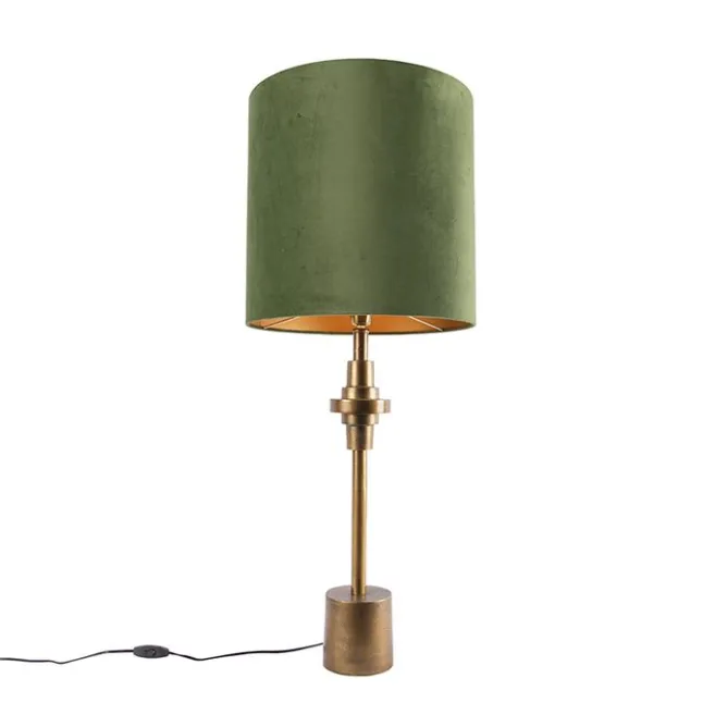 QAZQA Tischlampe Bronze Veloursschirm grün 40 cm - Diverso