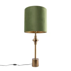 QAZQA Tischlampe Bronze Veloursschirm grün 40 cm - Diverso