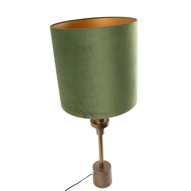 QAZQA Tischlampe Bronze Veloursschirm grün 40 cm - Diverso