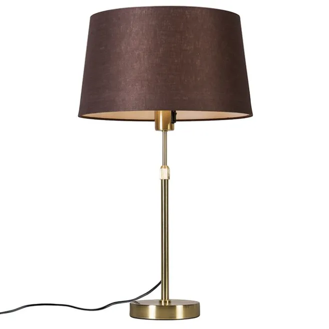QAZQA Tischlampe Gold / Messing mit Lampenschirm braun 35 cm verstellbar - Parte