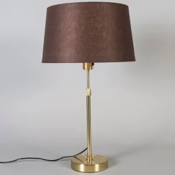 QAZQA Tischlampe Gold / Messing mit Lampenschirm braun 35 cm verstellbar - Parte