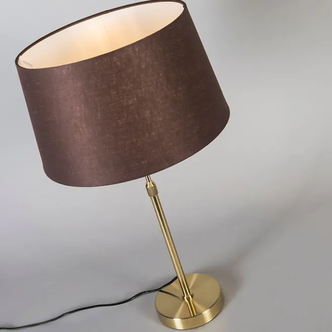 QAZQA Tischlampe Gold / Messing mit Lampenschirm braun 35 cm verstellbar - Parte