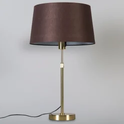 QAZQA Tischlampe Gold / Messing mit Lampenschirm braun 35 cm verstellbar - Parte