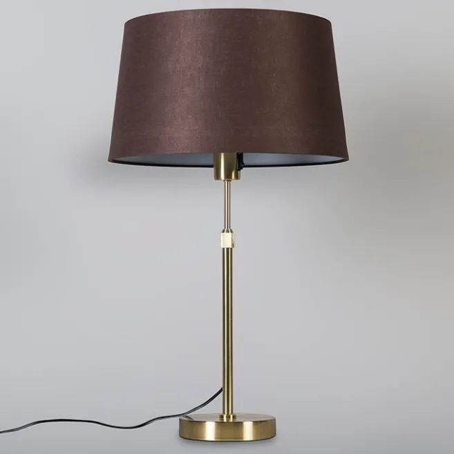 QAZQA Tischlampe Gold / Messing mit Lampenschirm braun 35 cm verstellbar - Parte