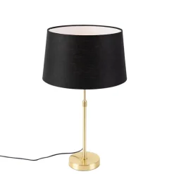 QAZQA Tischlampe Gold / Messing mit Leinenschirm schwarz 35 cm - Parte