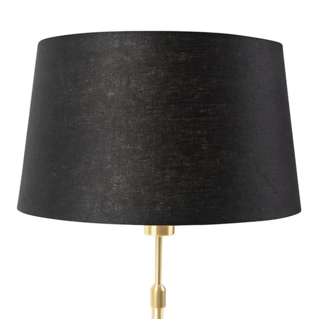 QAZQA Tischlampe Gold / Messing mit Leinenschirm schwarz 35 cm - Parte
