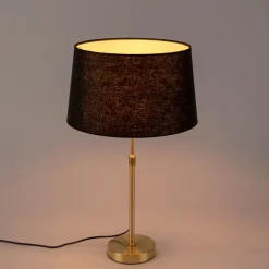 QAZQA Tischlampe Gold / Messing mit Leinenschirm schwarz 35 cm - Parte