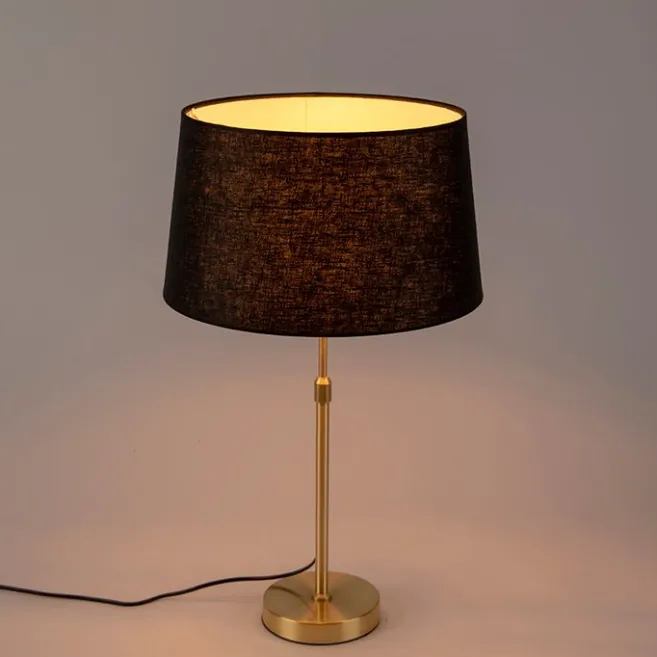 QAZQA Tischlampe Gold / Messing mit Leinenschirm schwarz 35 cm - Parte