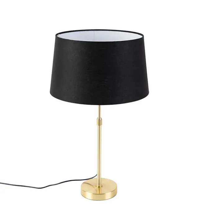 QAZQA Tischlampe Gold / Messing mit Leinenschirm schwarz 35 cm - Parte