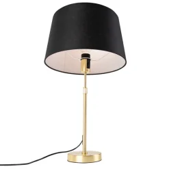 QAZQA Tischlampe Gold / Messing mit Leinenschirm schwarz 35 cm - Parte