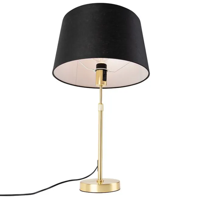 QAZQA Tischlampe Gold / Messing mit Leinenschirm schwarz 35 cm - Parte