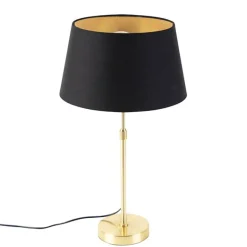 QAZQA Tischlampe Gold / Messing mit Schirm schwarz mit Gold 32 cm - Parte