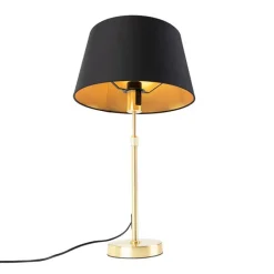 QAZQA Tischlampe Gold / Messing mit Schirm schwarz mit Gold 32 cm - Parte